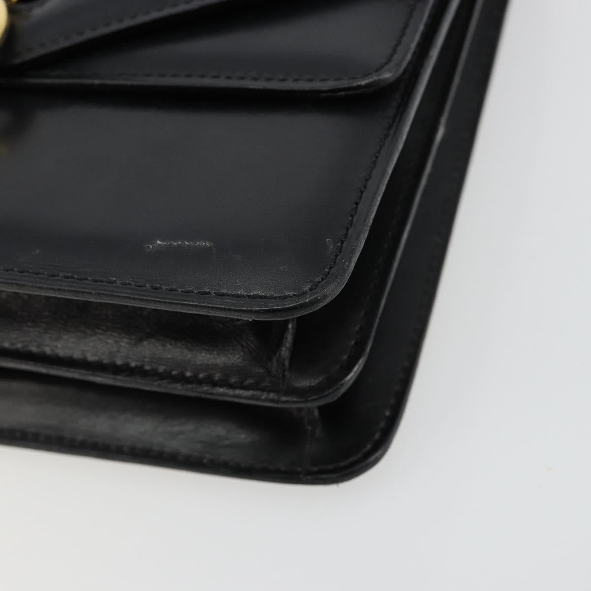 CELINE Hand Bag Leather Gold Black Auth 181200
