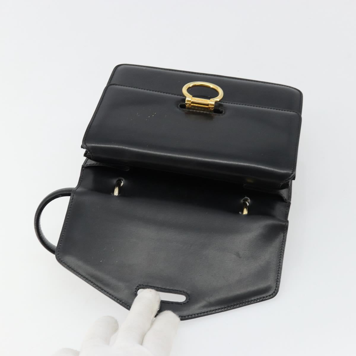 CELINE Hand Bag Leather Gold Black Auth 181200
