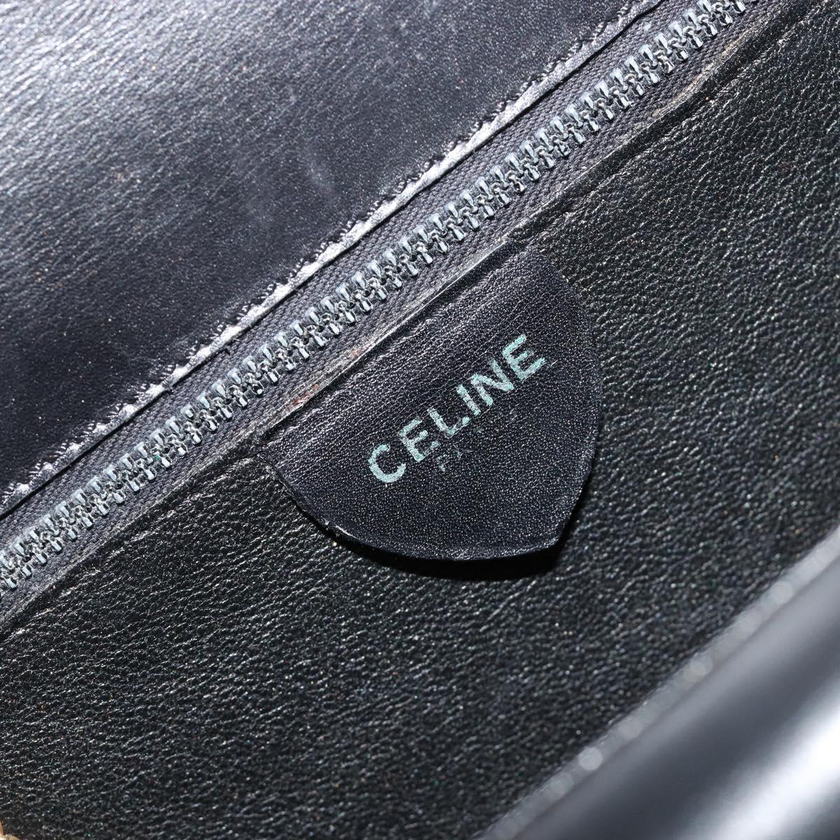 CELINE Hand Bag Leather Gold Black Auth 181200