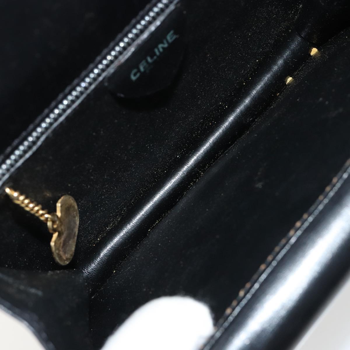 CELINE Hand Bag Leather Gold Black Auth 181200