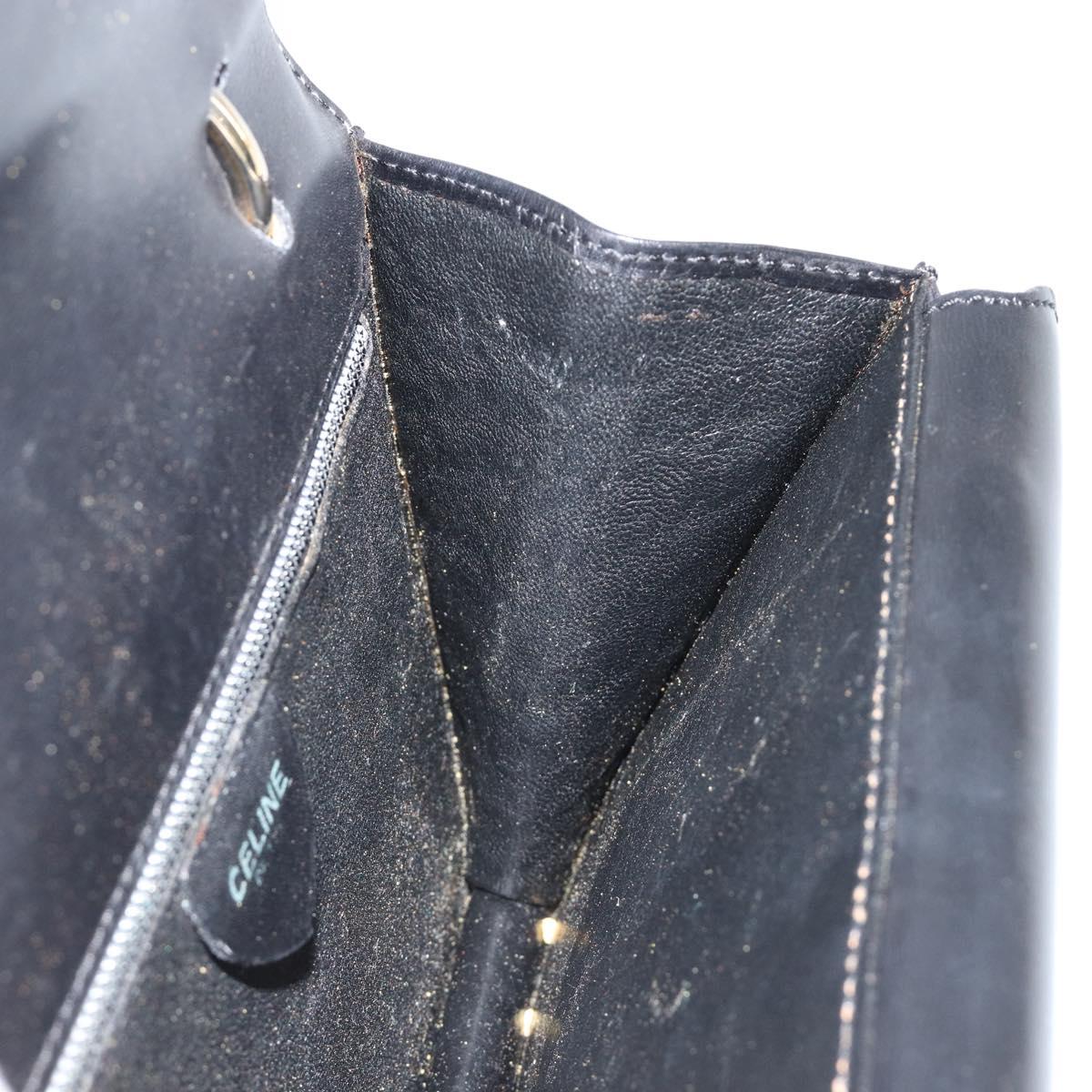 CELINE Hand Bag Leather Gold Black Auth 181200