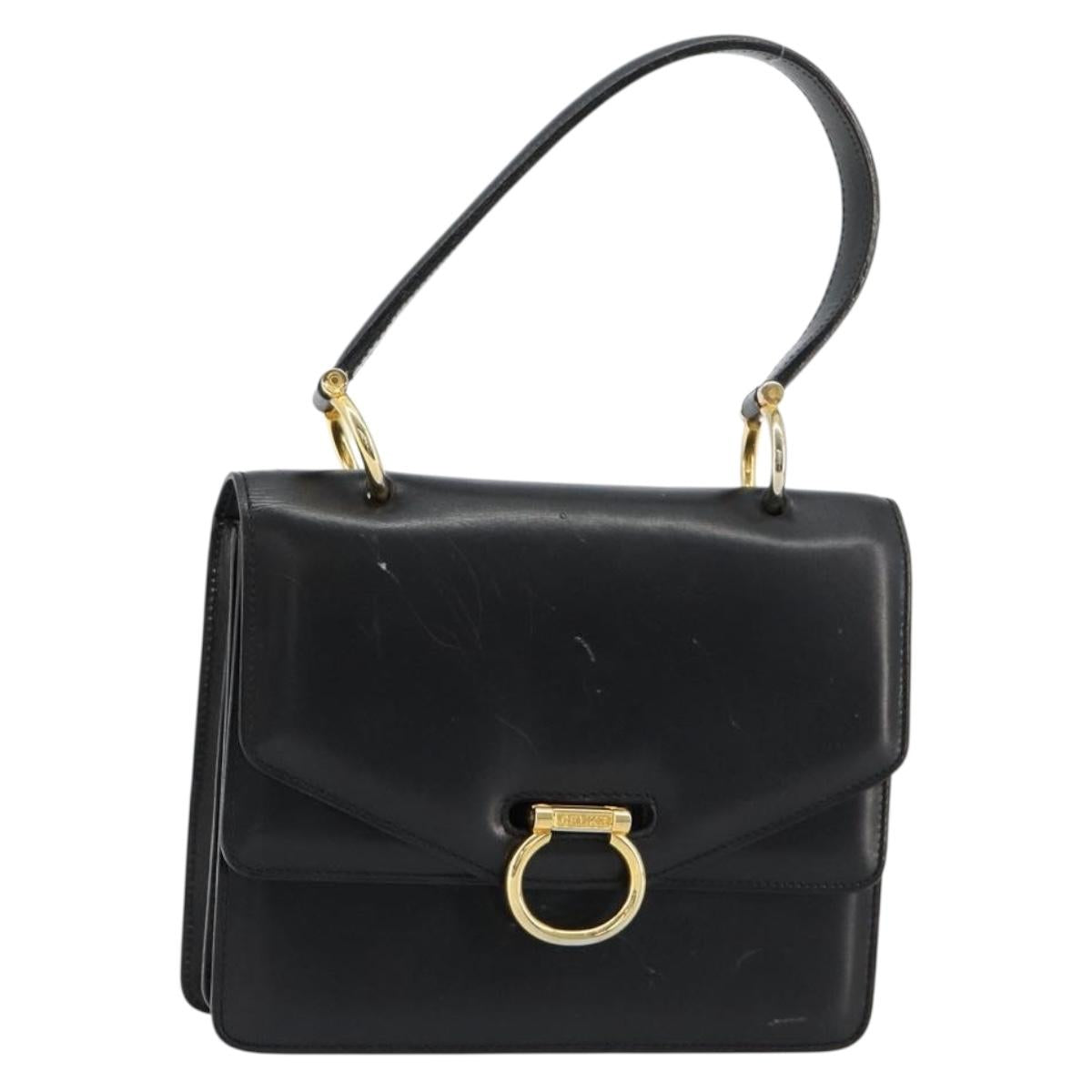CELINE Hand Bag Leather Gold Black Auth 181200