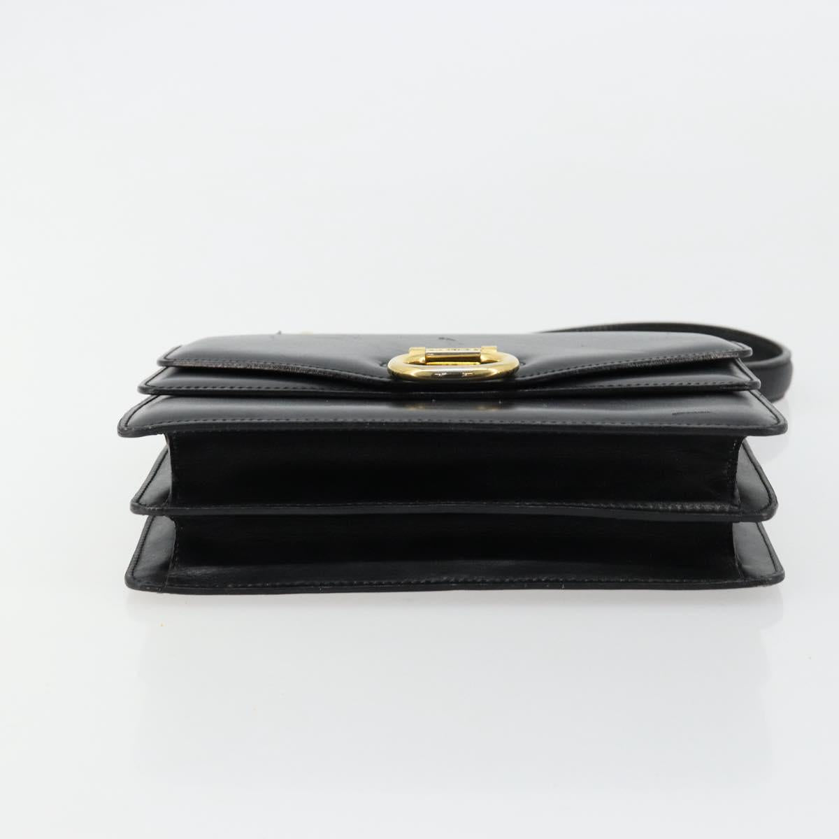CELINE Hand Bag Leather Gold Black Auth 181200