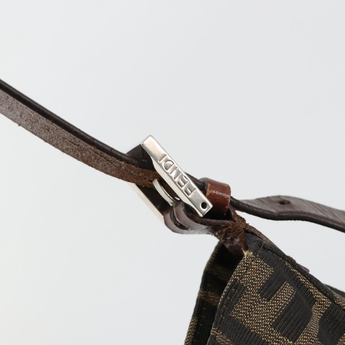 FENDI Zucca Canvas Shoulder Bag Black Brown Auth 181202A