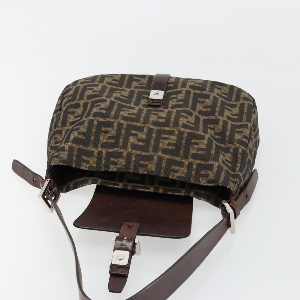 FENDI Zucca Canvas Shoulder Bag Black Brown Auth 181202A