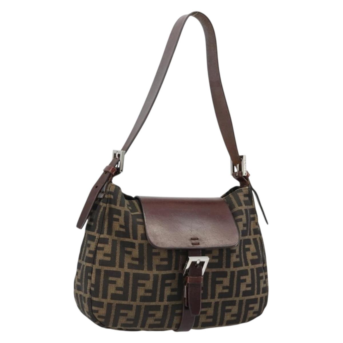 FENDI Zucca Canvas Shoulder Bag Black Brown Auth 181202A
