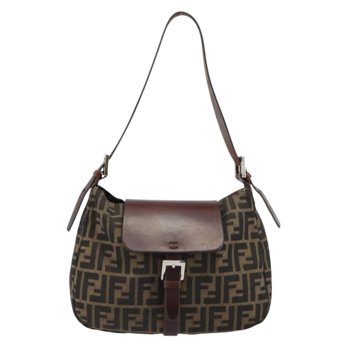 FENDI Zucca Canvas Shoulder Bag Black Brown Auth 181202A