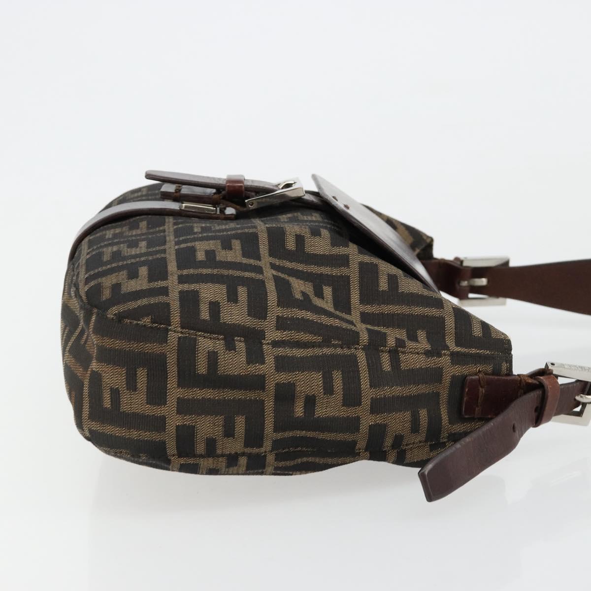 FENDI Zucca Canvas Shoulder Bag Black Brown Auth 181202A