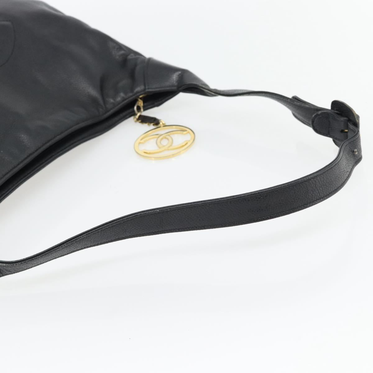 CHANEL Shoulder Bag Caviar Skin Black Gold CC Auth 181205A