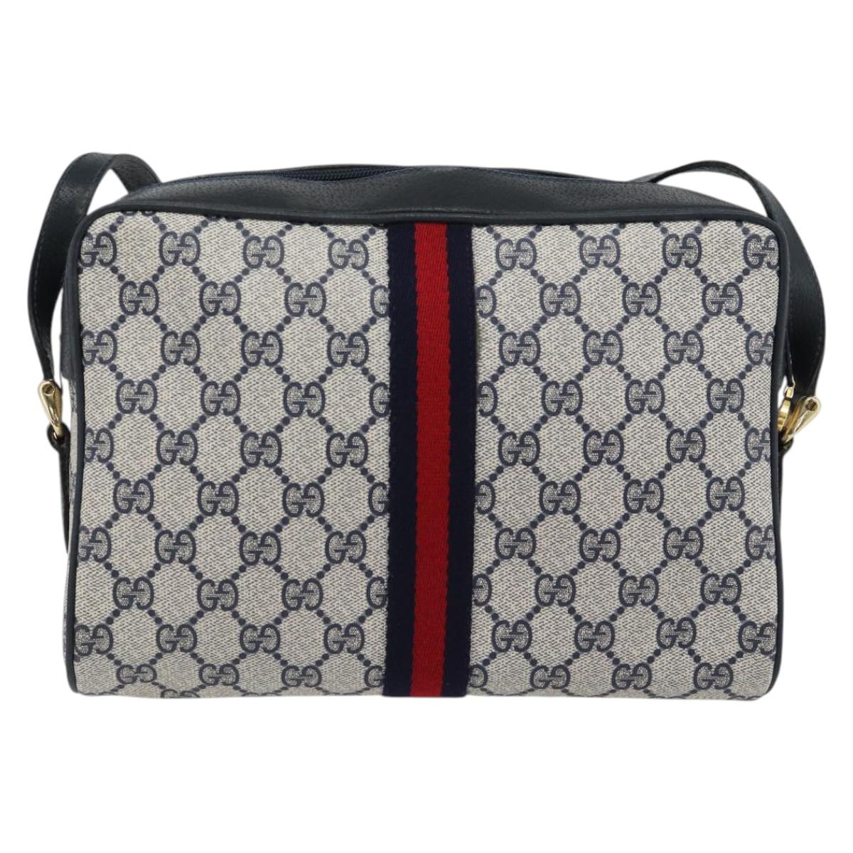 GUCCI GG Supreme Sherry Line Shoulder Bag PVC Navy Gold 72 02 005 Auth 181210