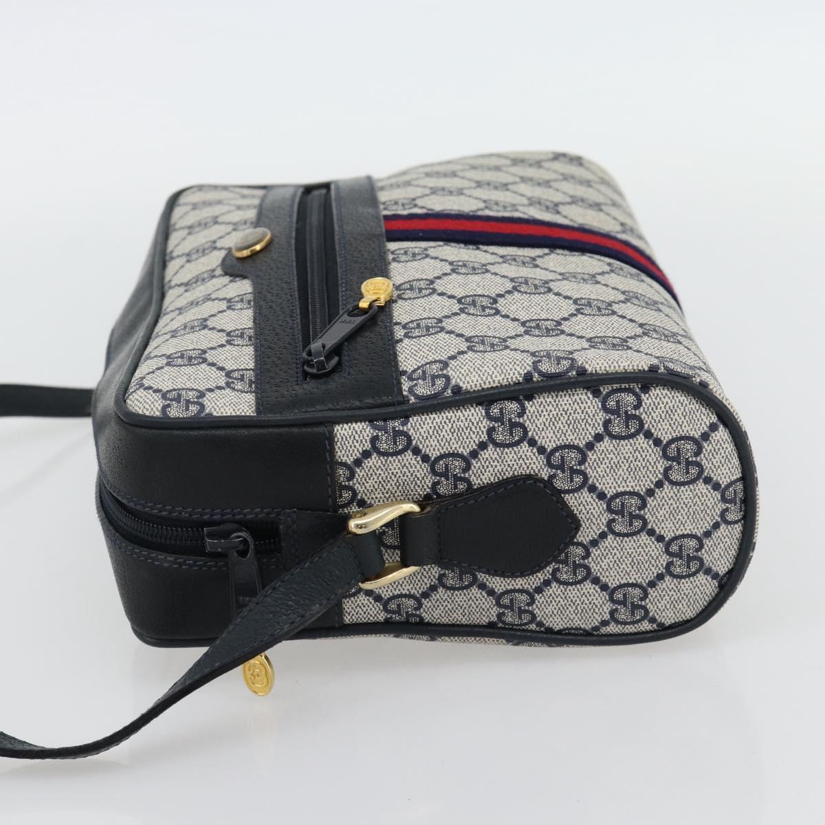 GUCCI GG Supreme Sherry Line Shoulder Bag PVC Navy Gold 72 02 005 Auth 181210