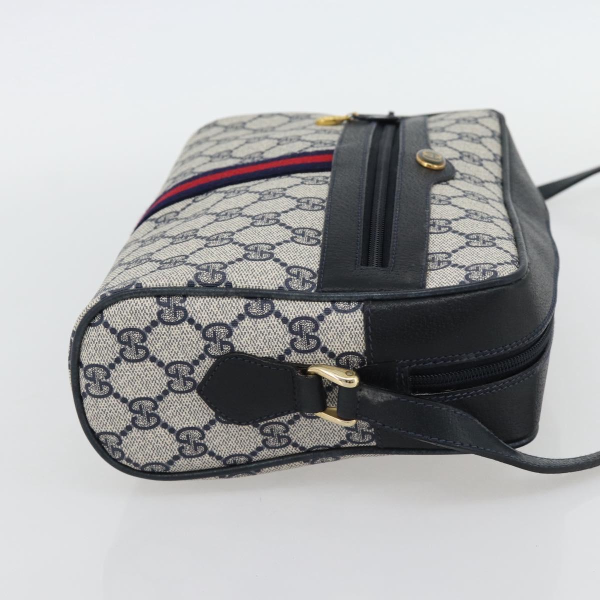 GUCCI GG Supreme Sherry Line Shoulder Bag PVC Navy Gold 72 02 005 Auth 181210