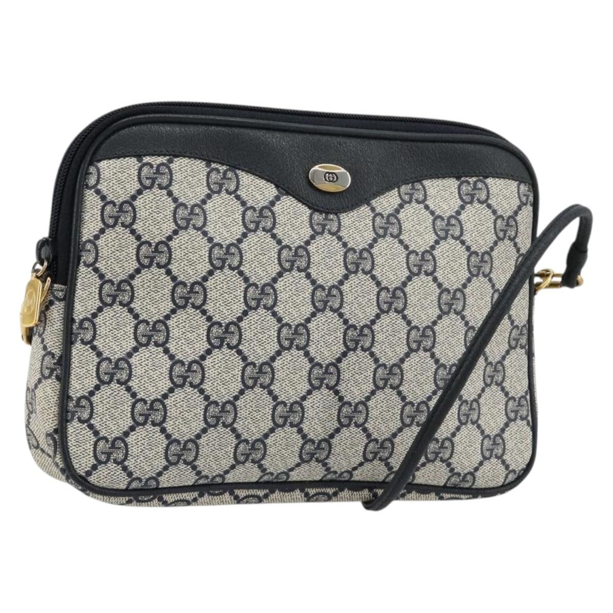 GUCCI GG Supreme Shoulder Bag PVC Navy Gold 97 02 068 Auth 181211