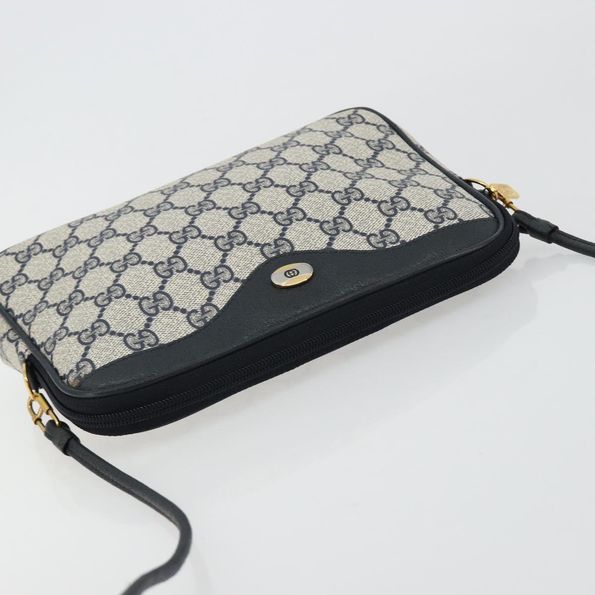 GUCCI GG Supreme Shoulder Bag PVC Navy Gold 97 02 068 Auth 181211