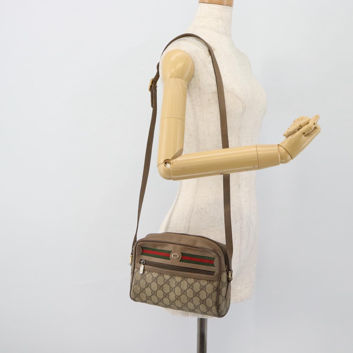 GUCCI GG Supreme Web Sherry Line Shoulder Bag PVC Beige Gold Auth 181213