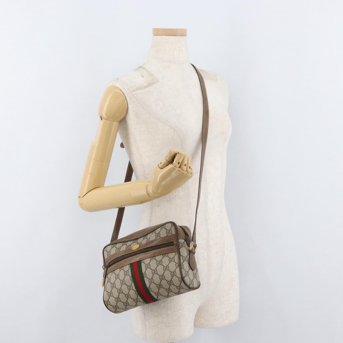 GUCCI GG Supreme Web Sherry Line Bag PVC Beige Gold 67 02 004 Auth 181214