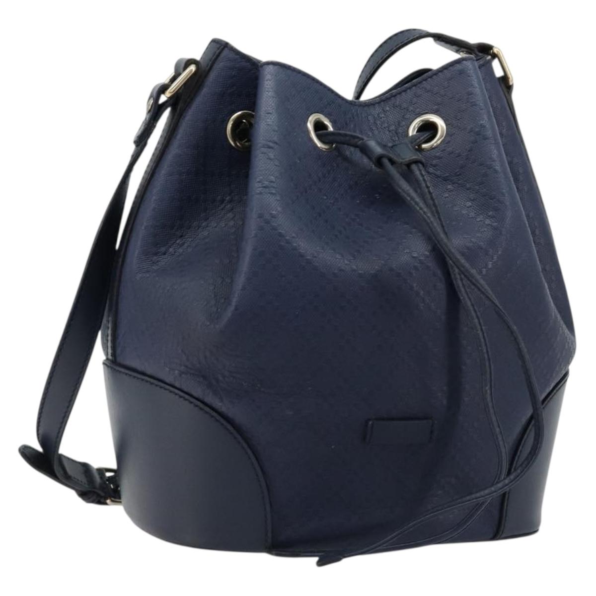 GUCCI Diamante Shoulder Bag Leather Navy Silver 354228 Auth 181216