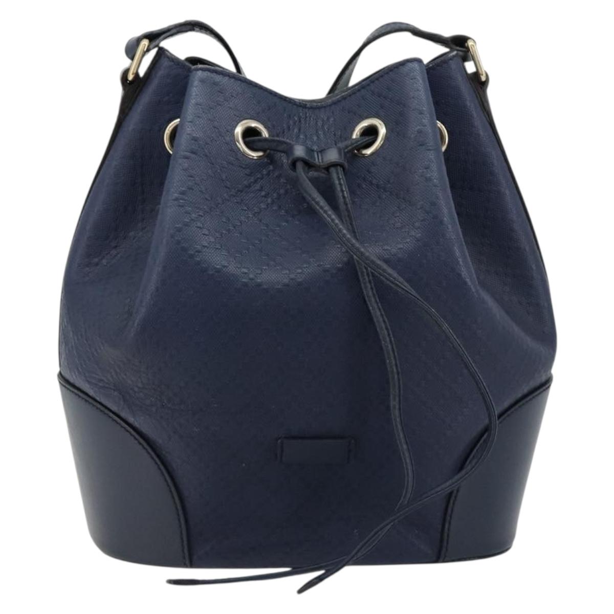 GUCCI Diamante Shoulder Bag Leather Navy Silver 354228 Auth 181216