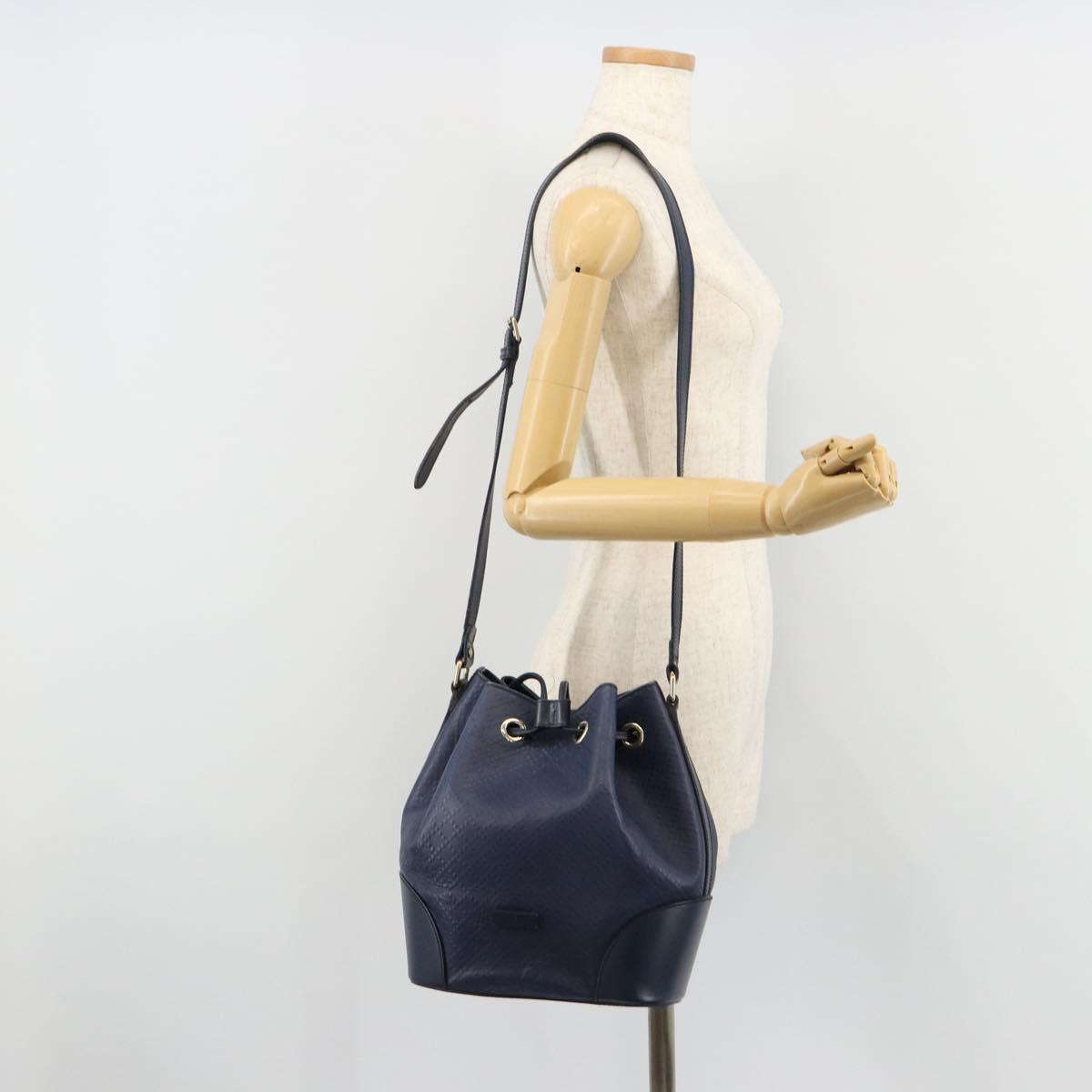 GUCCI Diamante Shoulder Bag Leather Navy Silver 354228 Auth 181216