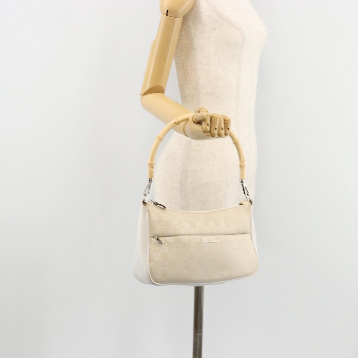 GUCCI Bamboo GG Canvas Shoulder Bag Ivory Silver 001 3865 Auth 181217A