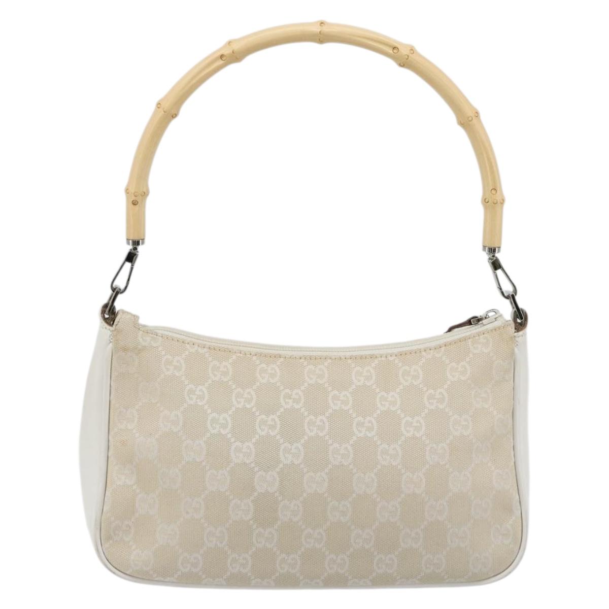 GUCCI Bamboo GG Canvas Shoulder Bag Ivory Silver 001 3865 Auth 181217A