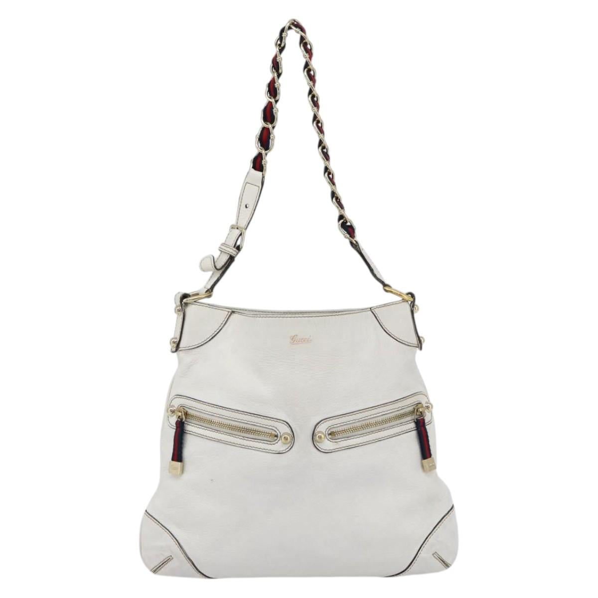 GUCCI Chain Shoulder Bag Leather White Gold 154392 Auth 181219A