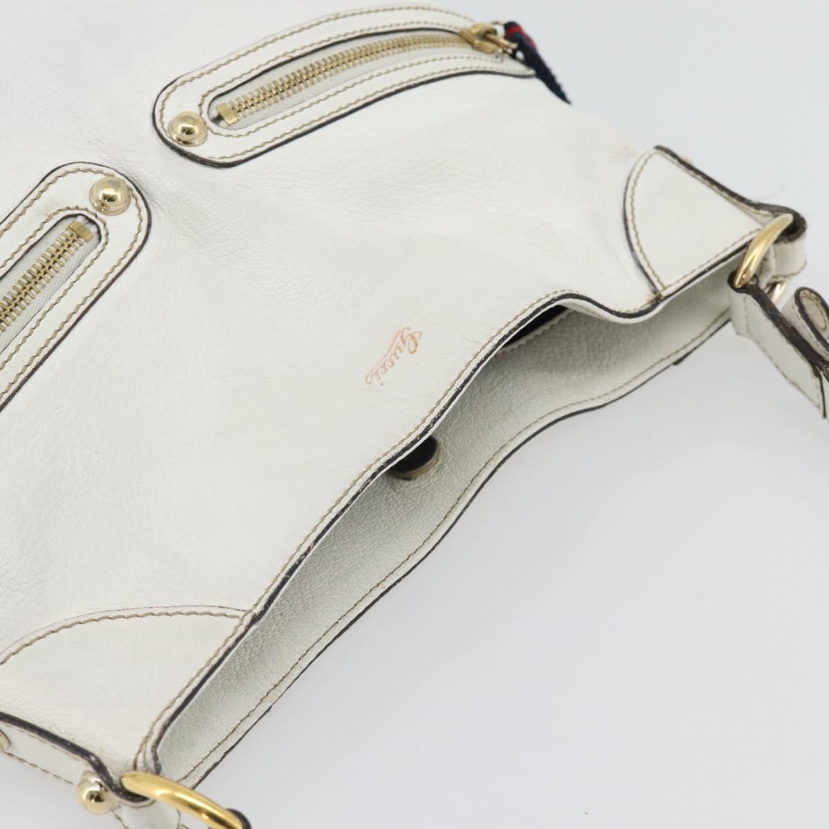 GUCCI Chain Shoulder Bag Leather White Gold 154392 Auth 181219A