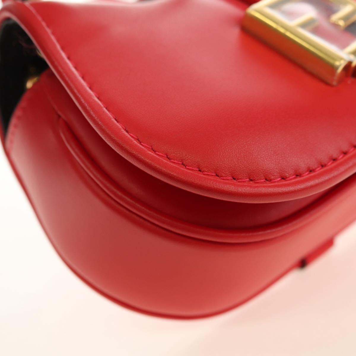 FENDI C'mon Small Shoulder Bag Leather Red Gold Auth 181237M