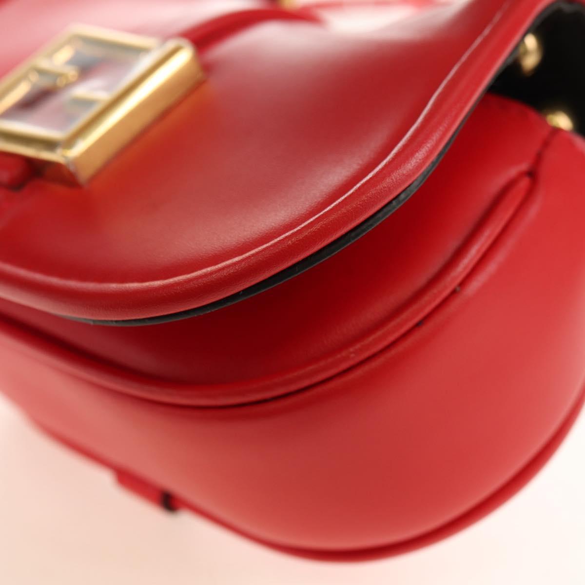 FENDI C'mon Small Shoulder Bag Leather Red Gold Auth 181237M
