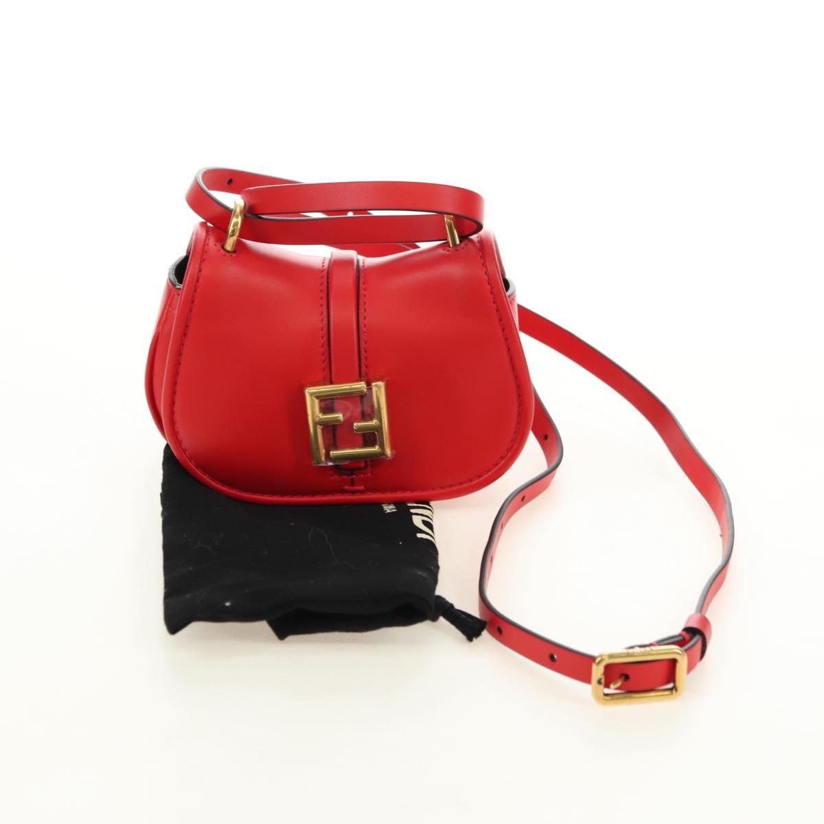 FENDI C'mon Small Shoulder Bag Leather Red Gold Auth 181237M