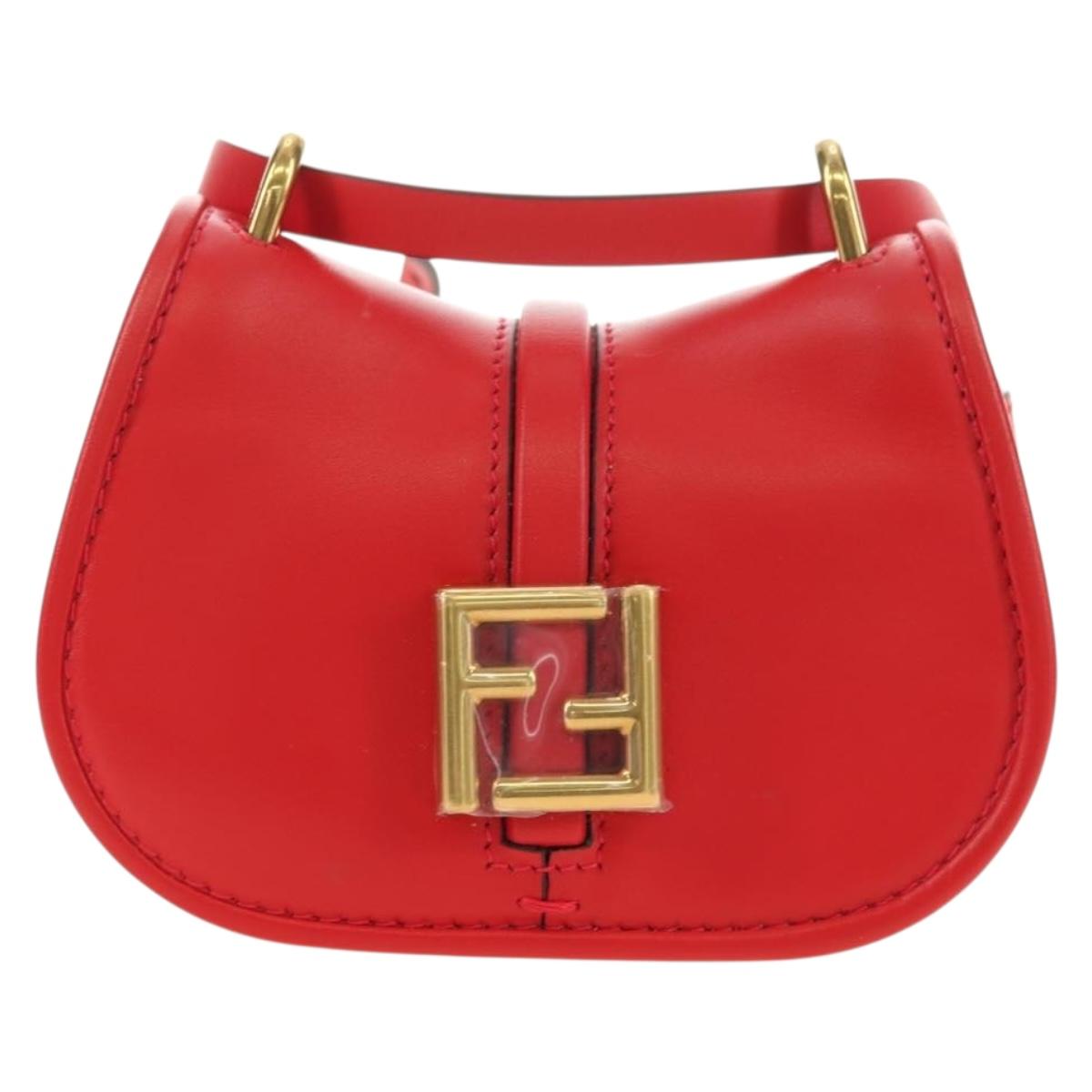 FENDI C'mon Small Shoulder Bag Leather Red Gold Auth 181237M