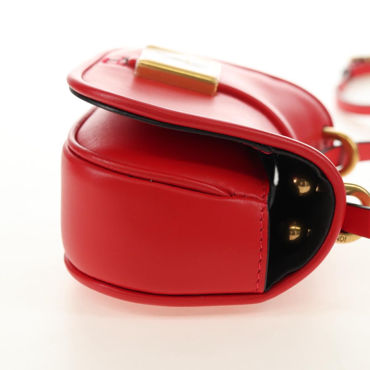 FENDI C'mon Small Shoulder Bag Leather Red Gold Auth 181237M