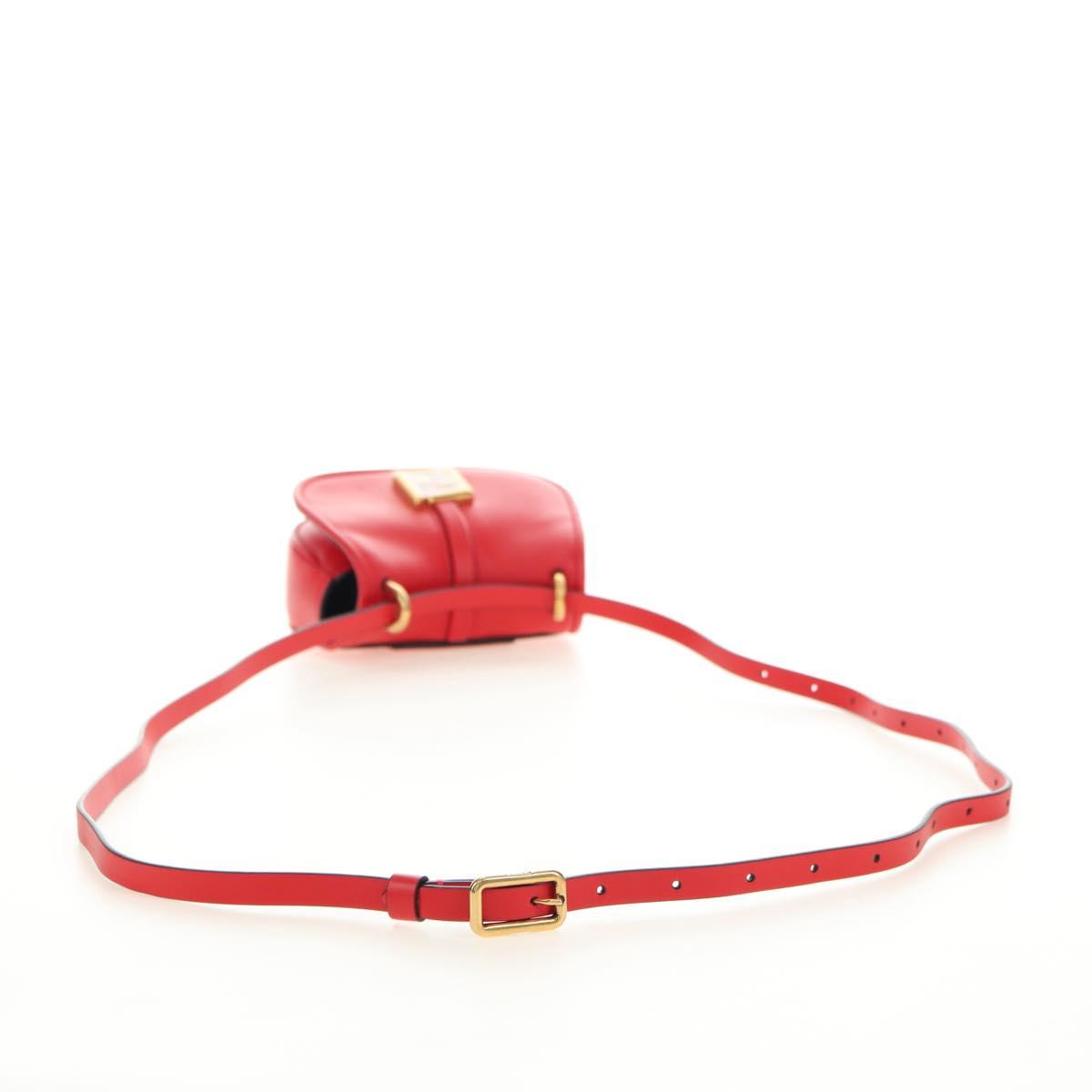 FENDI C'mon Small Shoulder Bag Leather Red Gold Auth 181237M