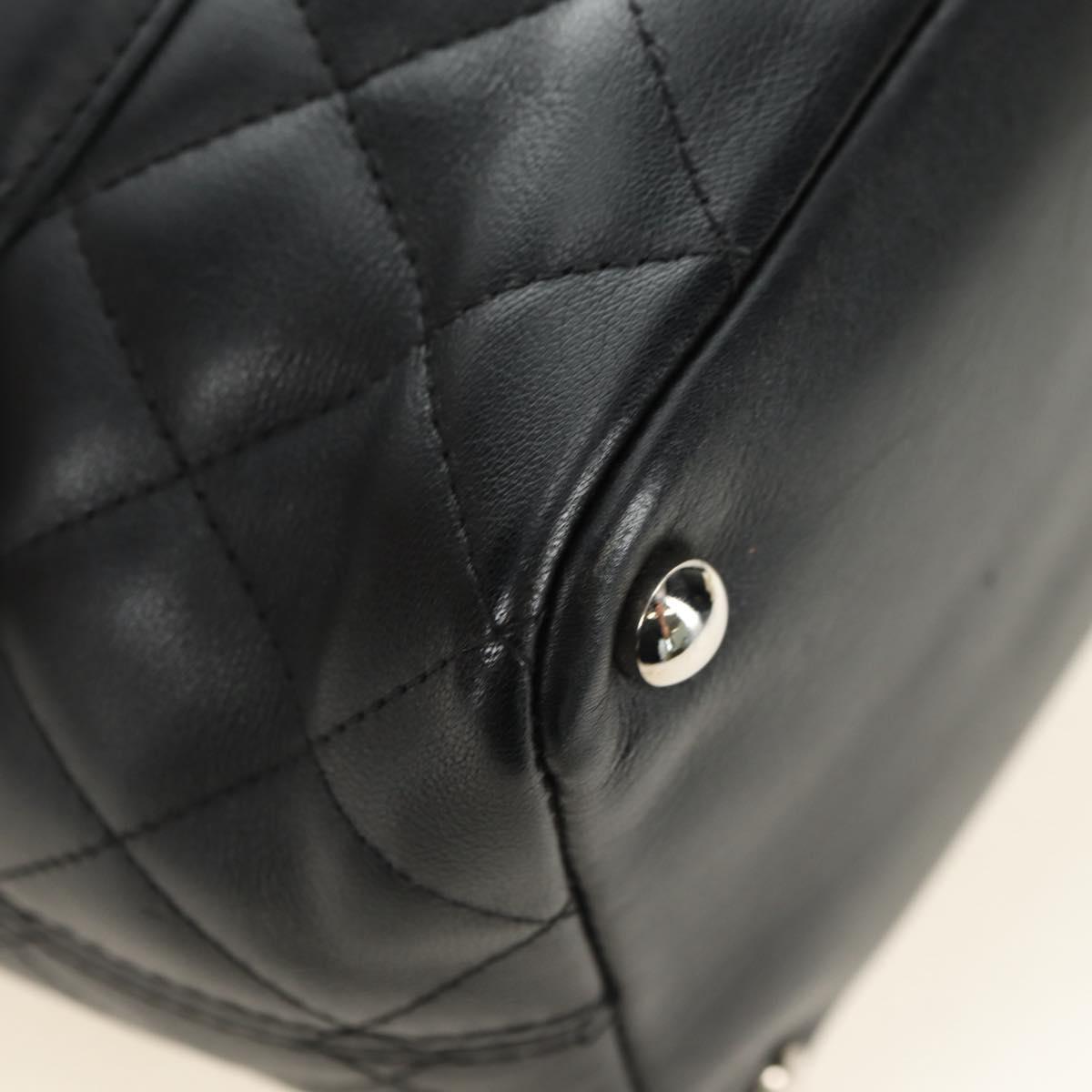 CHANEL Cambon Line Matelasse Tote Bag Leather Black Silver CC Auth 181252SAV