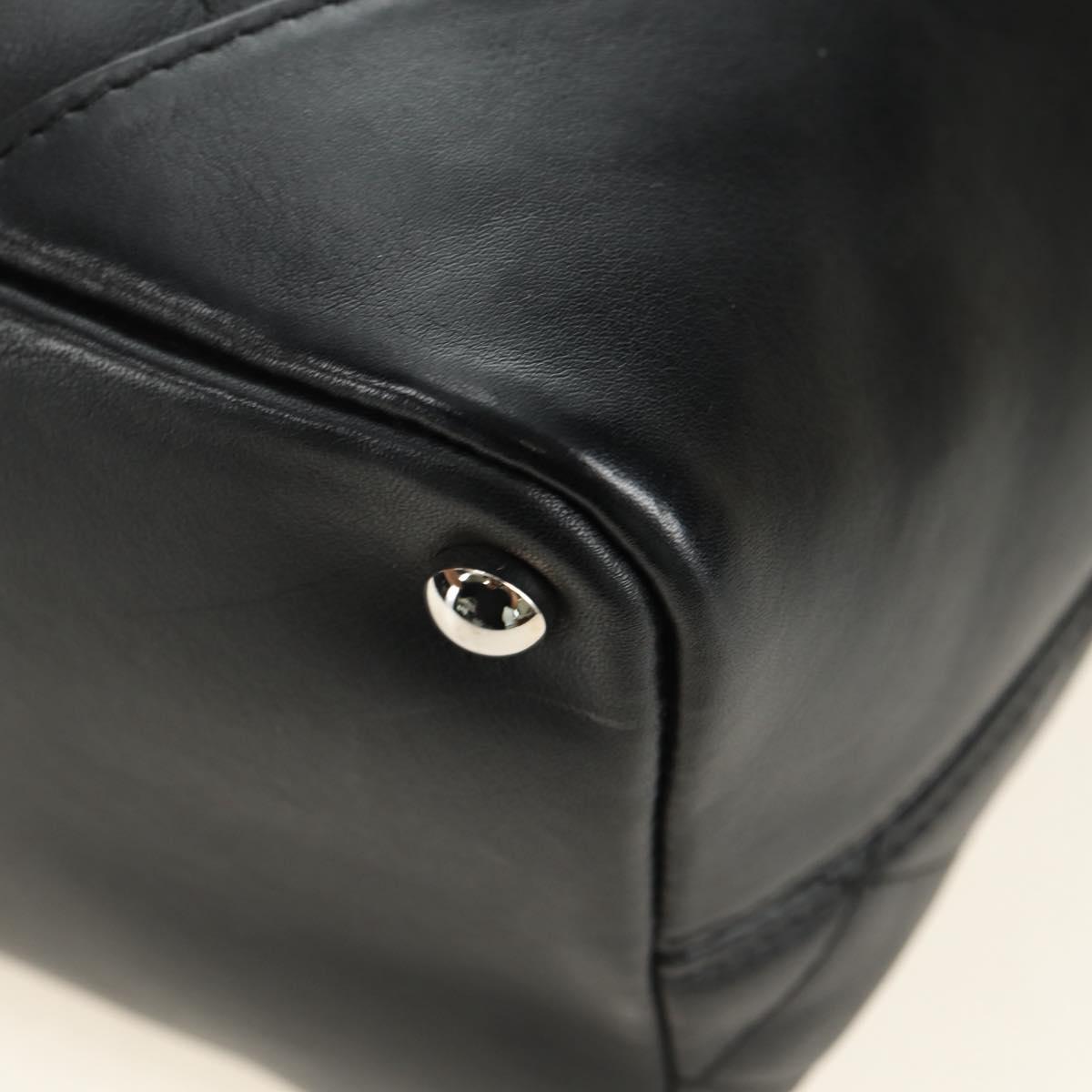CHANEL Cambon Line Matelasse Tote Bag Leather Black Silver CC Auth 181252SAV