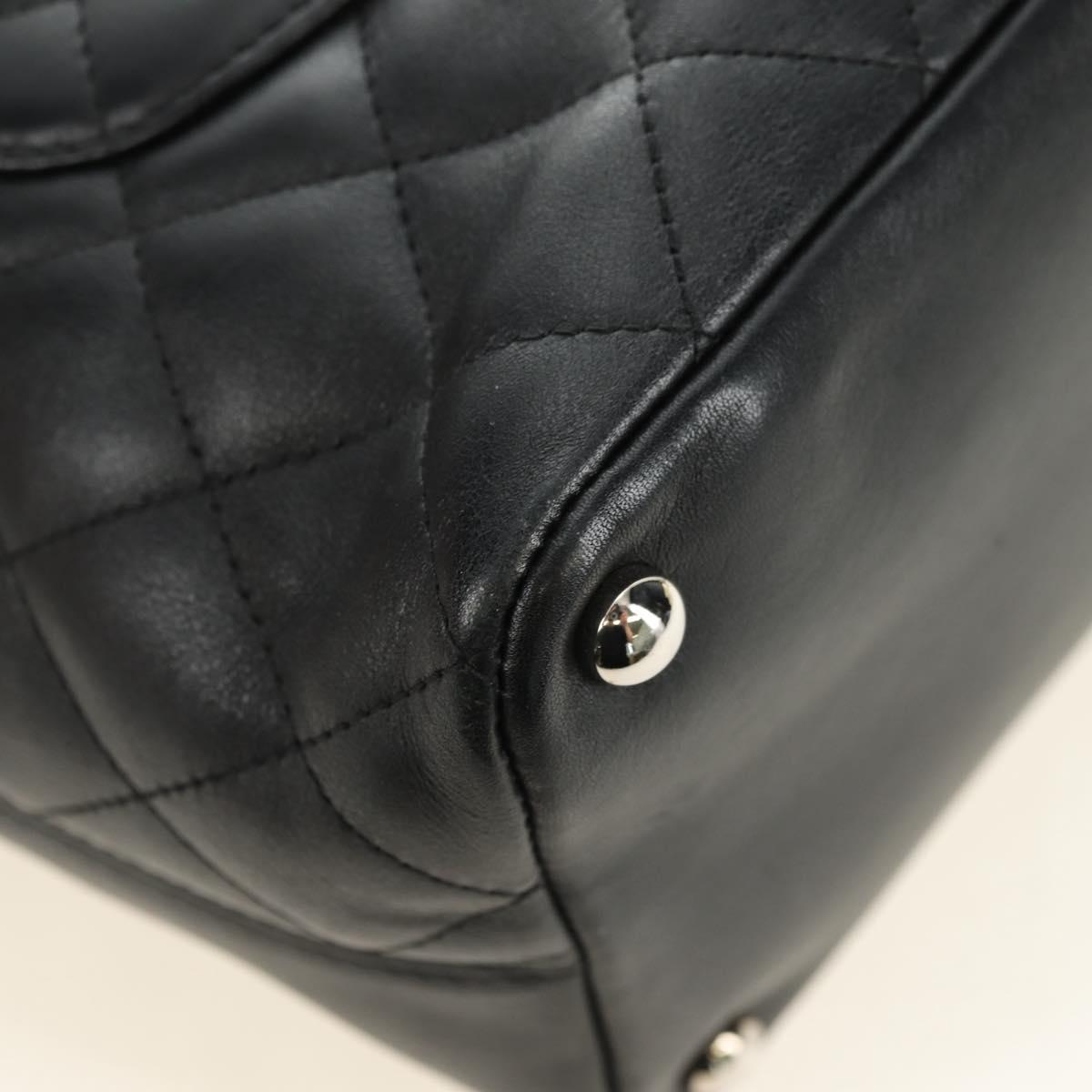 CHANEL Cambon Line Matelasse Tote Bag Leather Black Silver CC Auth 181252SAV