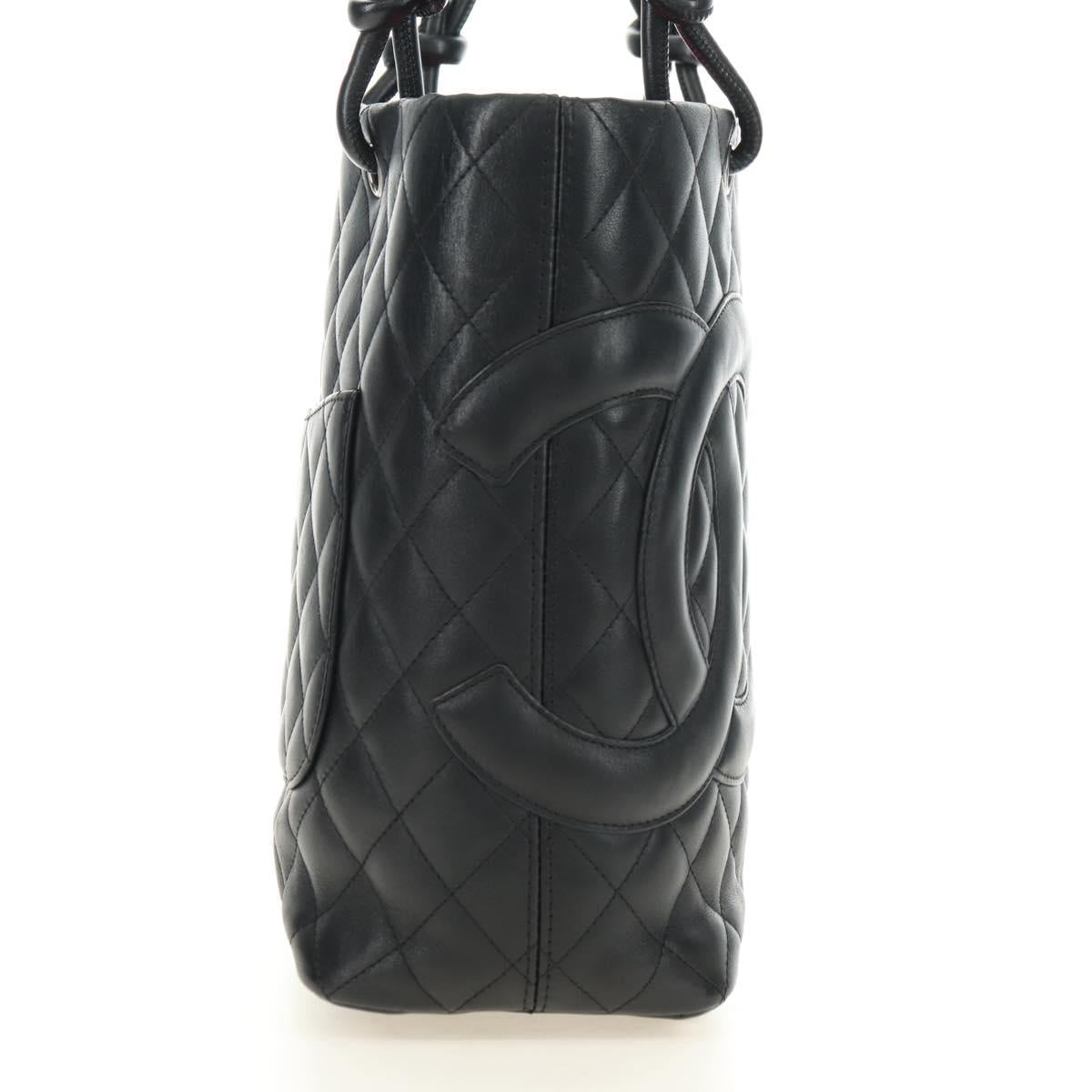 CHANEL Cambon Line Matelasse Tote Bag Leather Black Silver CC Auth 181252SAV