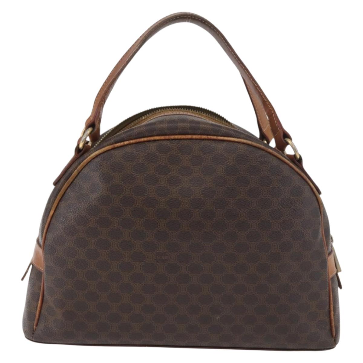 CELINE Macadam Canvas Hand Bag PVC Leather Brown Gold Auth 181253