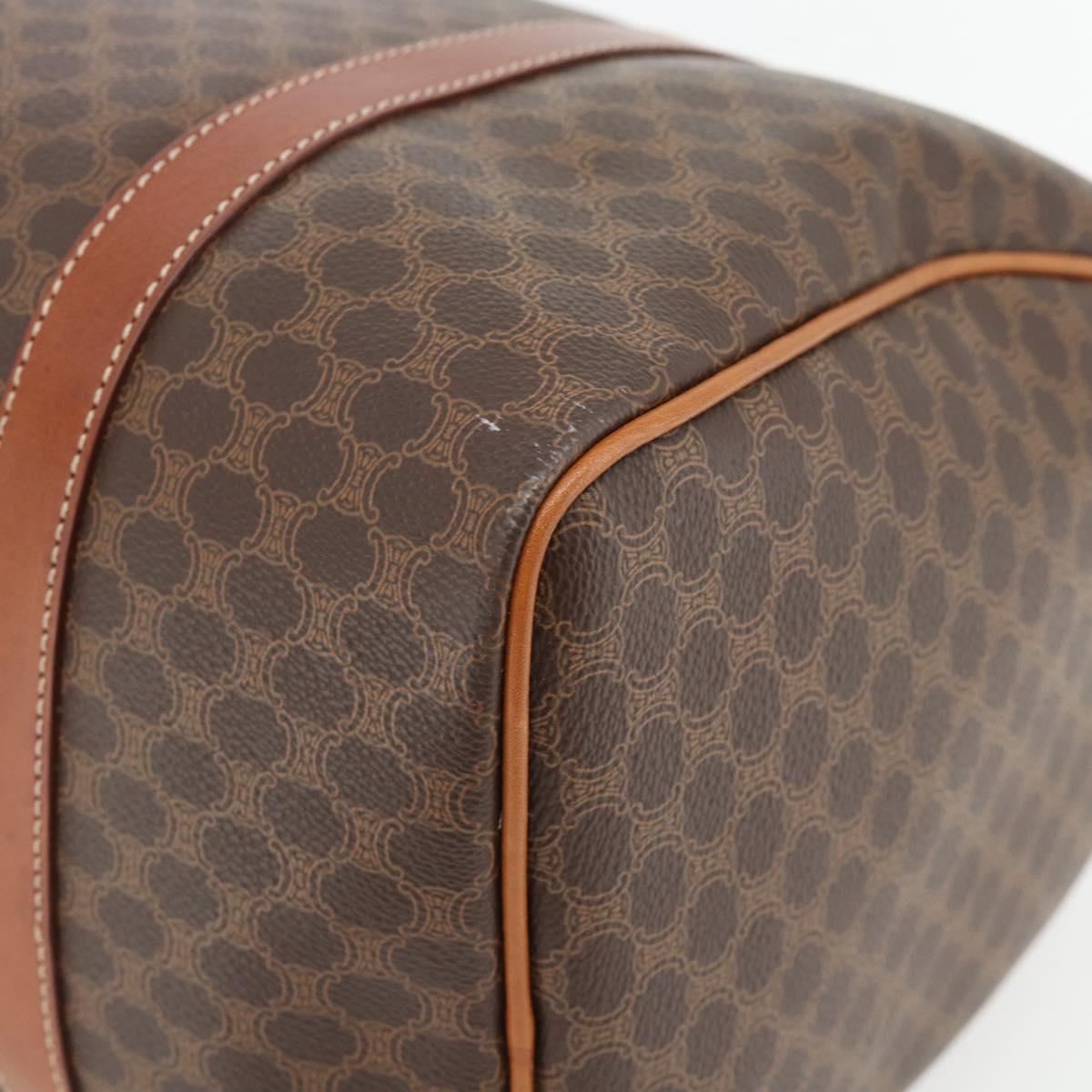 CELINE Macadam Canvas Boston Bag PVC Leather Brown Gold Auth 181254A