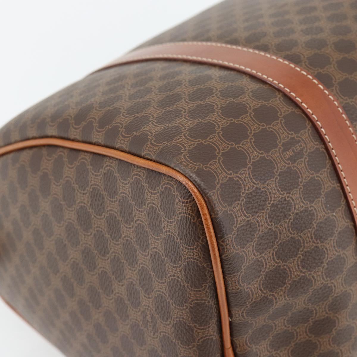 CELINE Macadam Canvas Boston Bag PVC Leather Brown Gold Auth 181254A