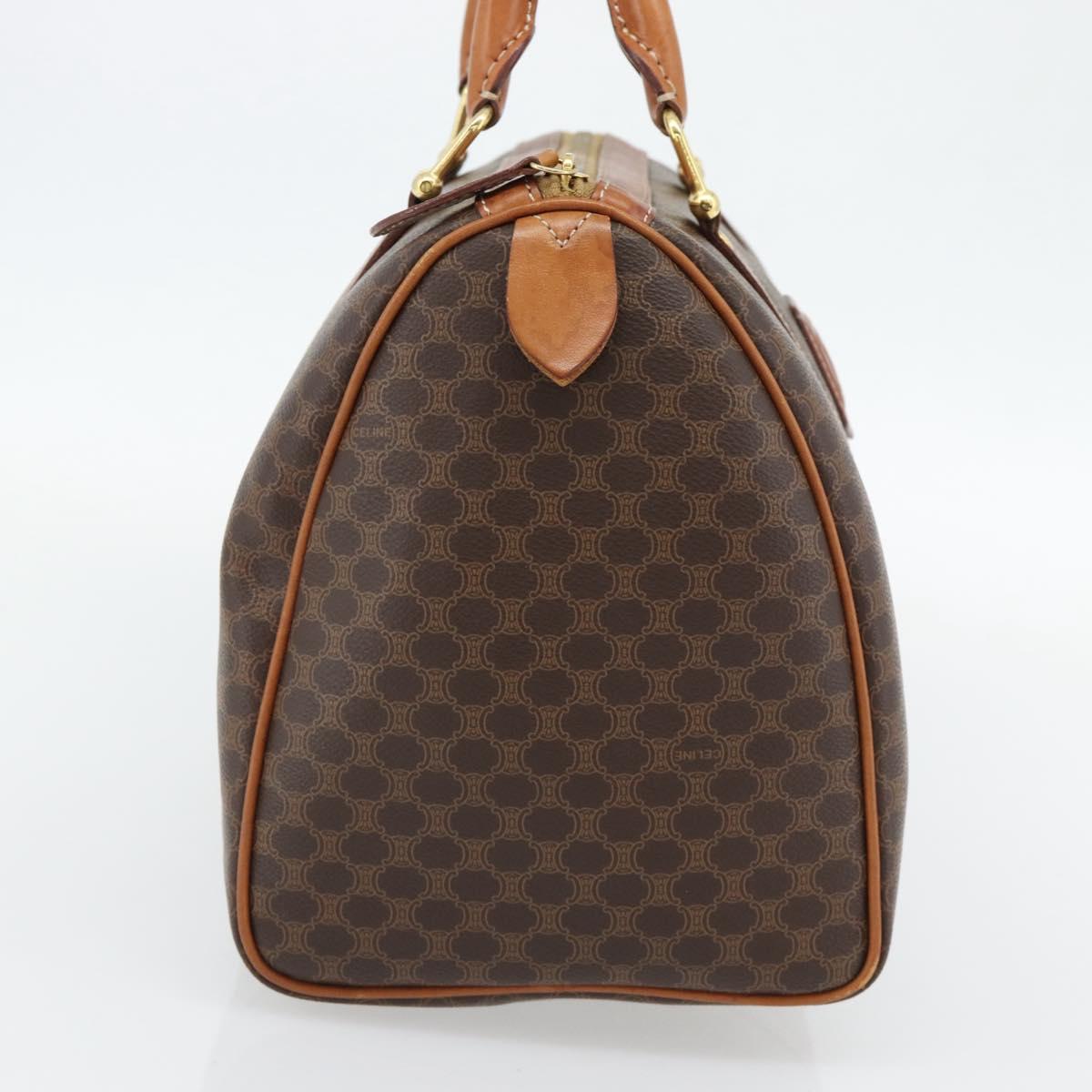 CELINE Macadam Canvas Boston Bag PVC Leather Brown Gold Auth 181254A