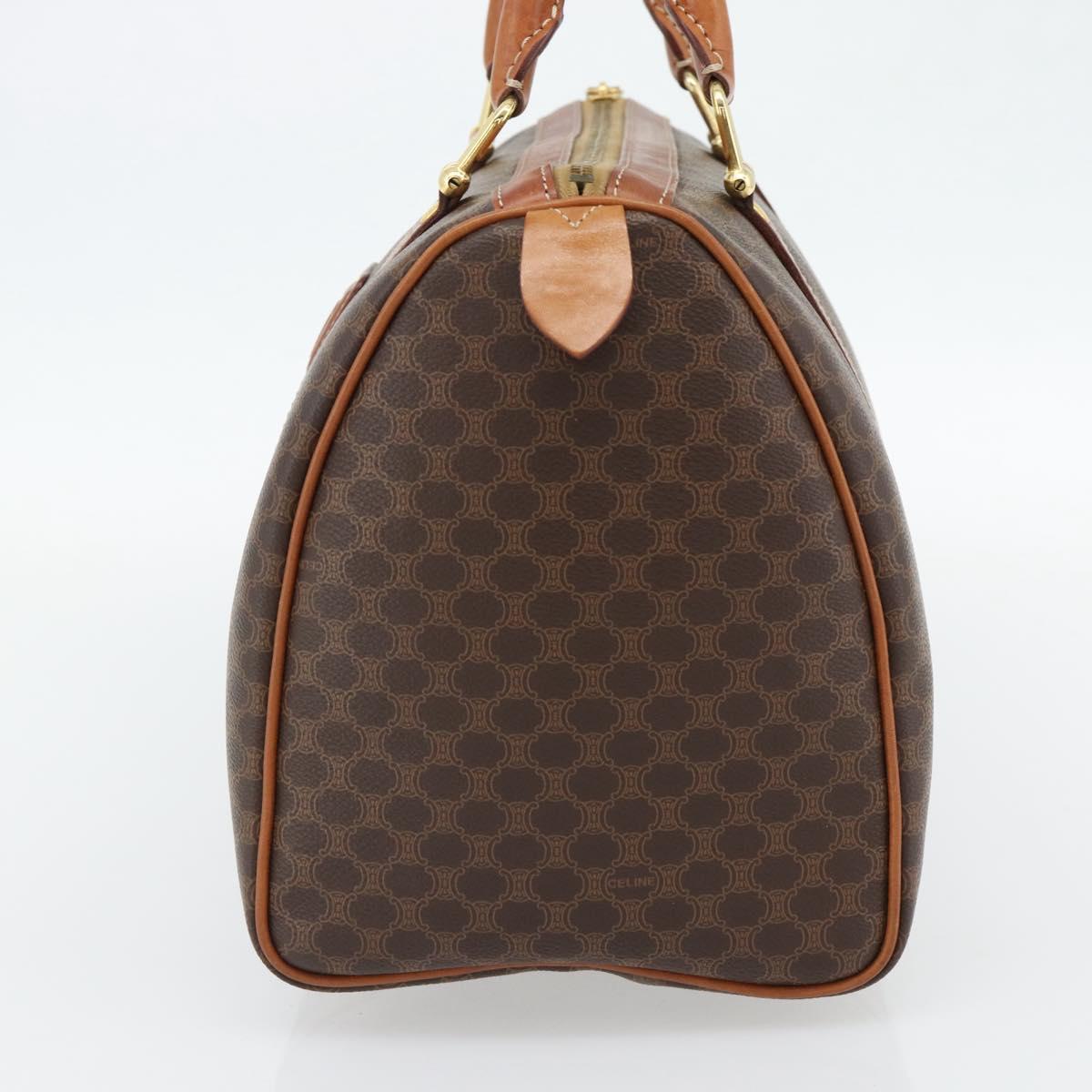 CELINE Macadam Canvas Boston Bag PVC Leather Brown Gold Auth 181254A