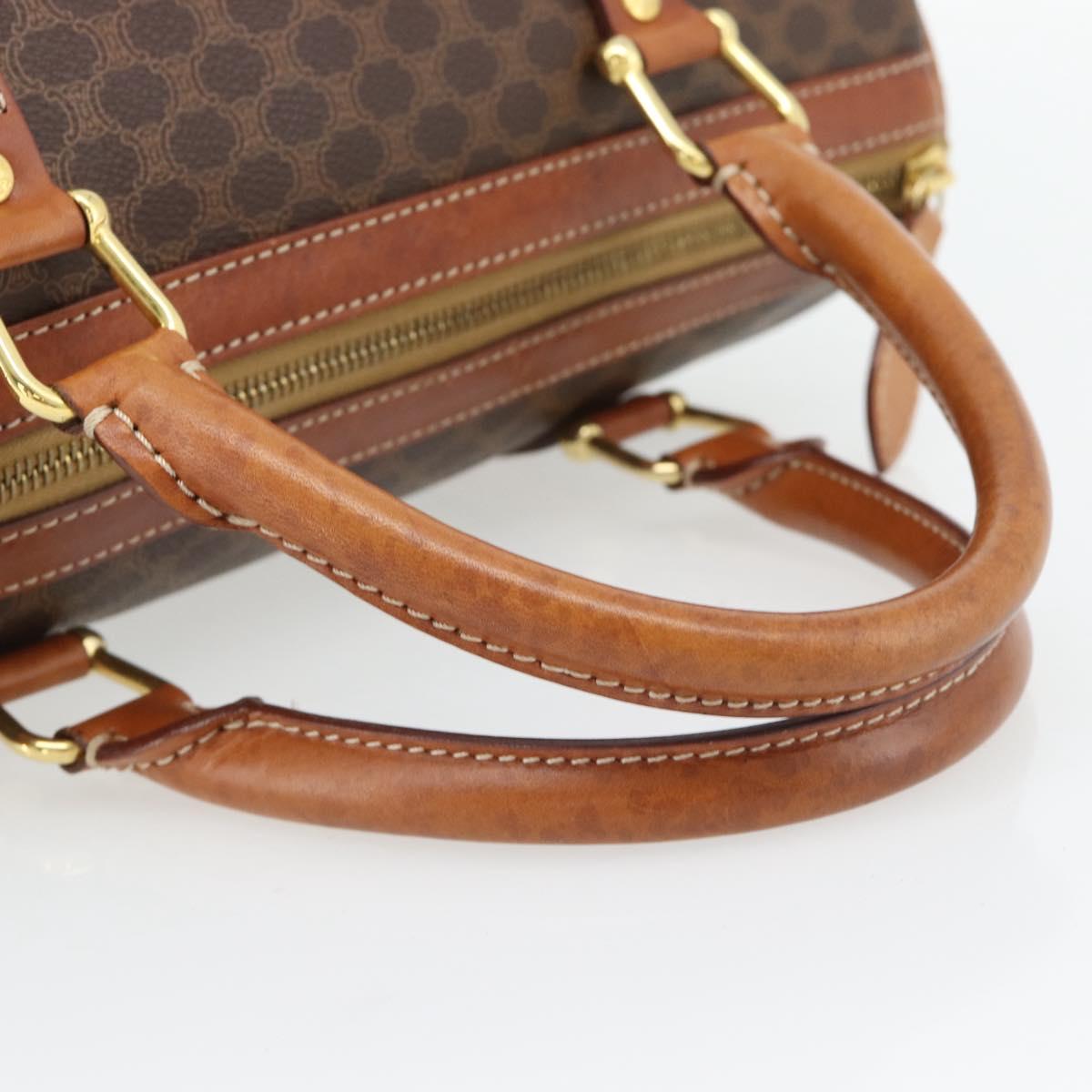 CELINE Macadam Canvas Boston Bag PVC Leather Brown Gold Auth 181254A
