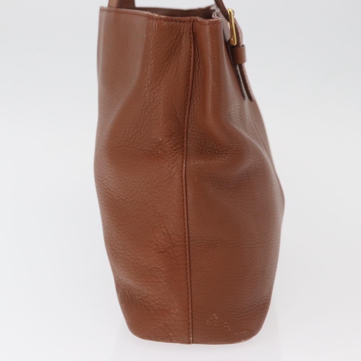 Burberrys Hand Bag Leather Brown Gold Auth 181255A