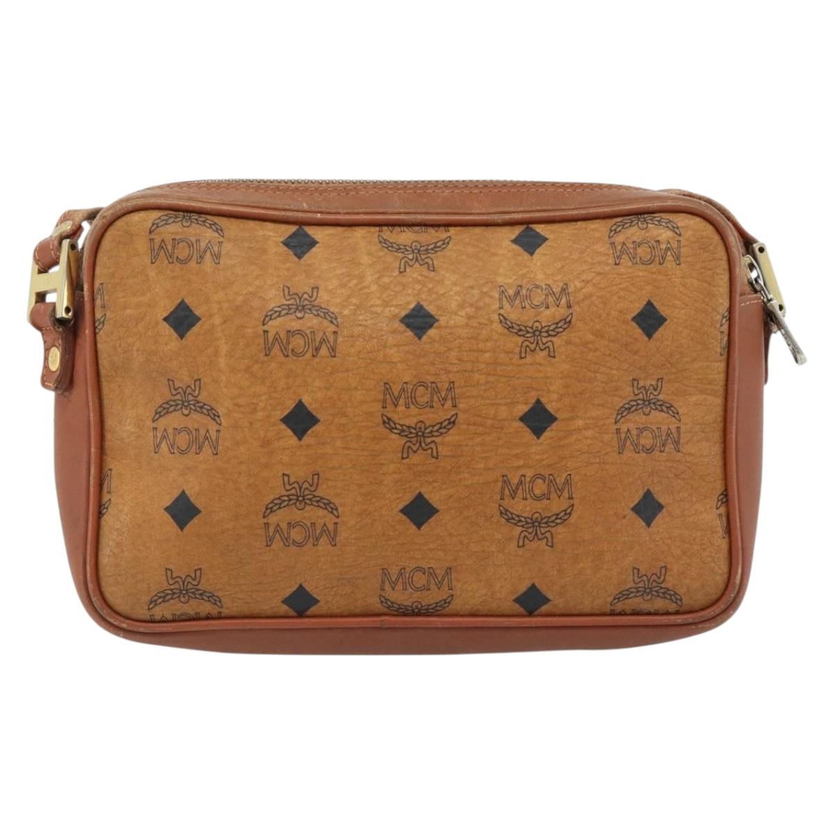 MCM Vicetos Logogram Shoulder Bag PVC Brown Gold Auth 181257