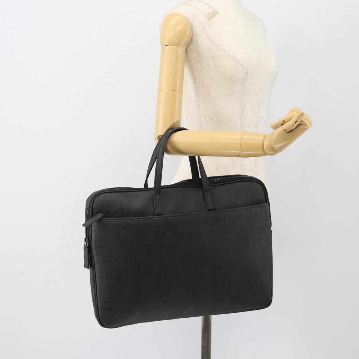 FENDI Zucca Canvas Hand Bag PVC Black Silver Auth 181259