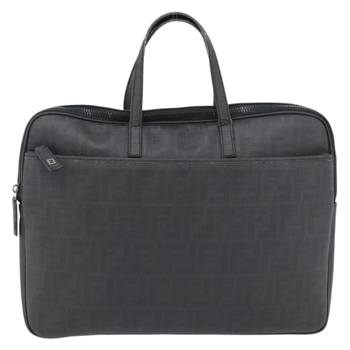 FENDI Zucca Canvas Hand Bag PVC Black Silver Auth 181259