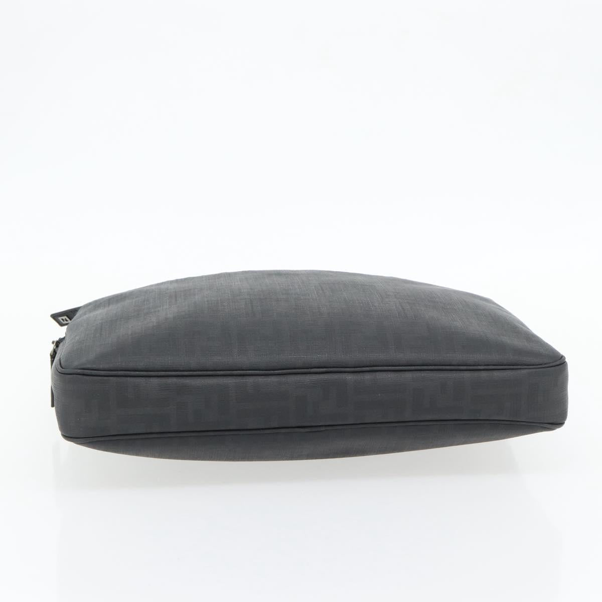 FENDI Zucca Canvas Hand Bag PVC Black Silver Auth 181259