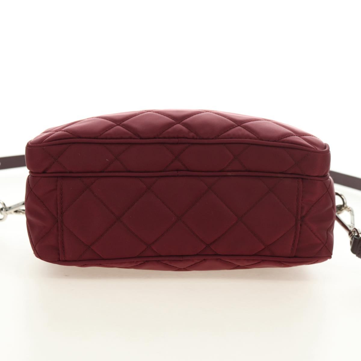 PRADA Shoulder Bag Nylon Bordeaux Silver Auth 181261M