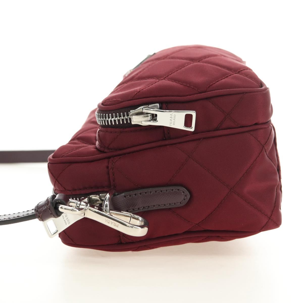 PRADA Shoulder Bag Nylon Bordeaux Silver Auth 181261M
